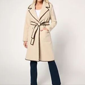 BEAUTIFUL by Lawrence Zarian Petite Belted Double Knit Lined Coat size S